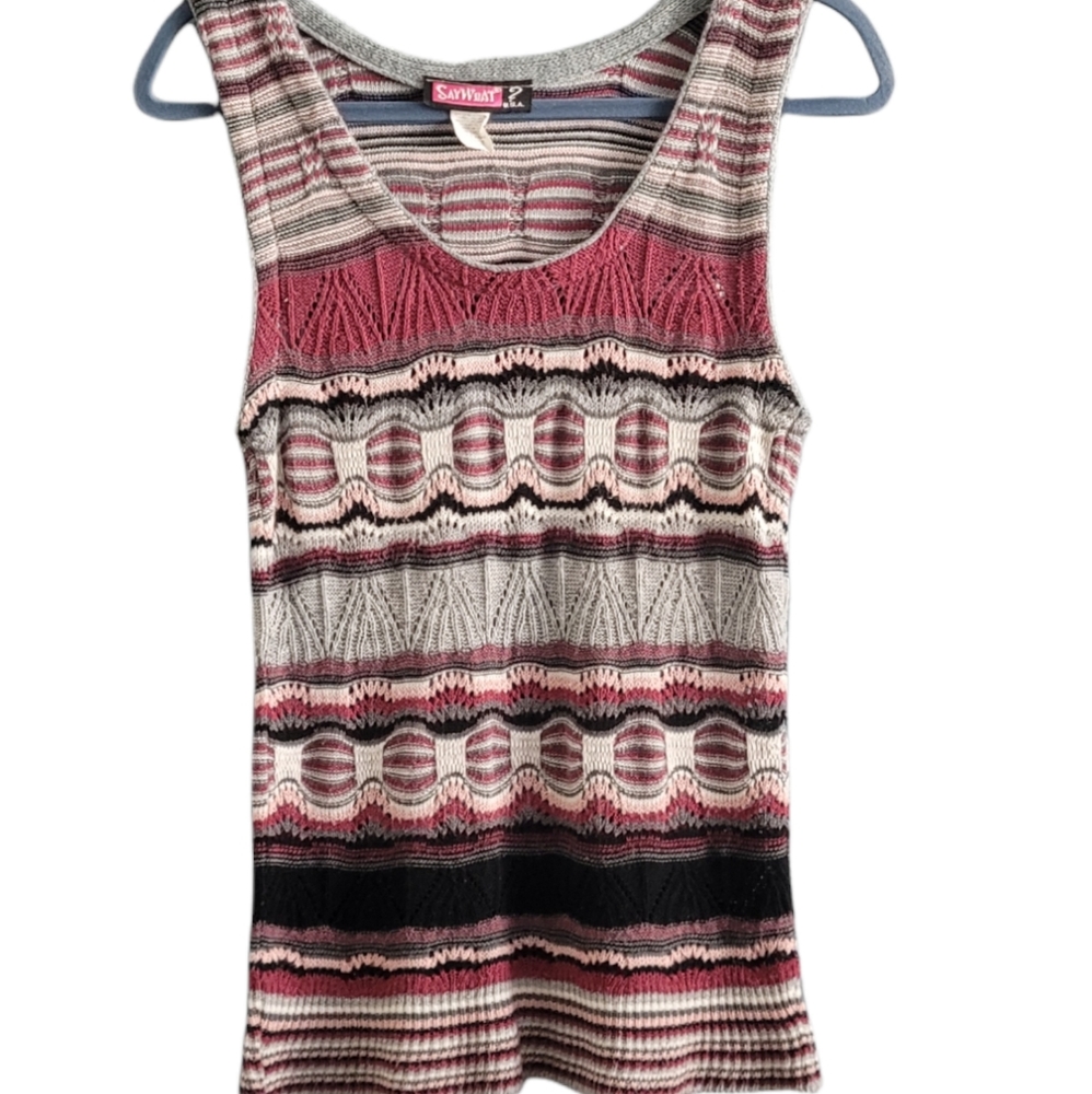 Say What Pink Gray Knit Sleeveless Sweater Tank Size Large